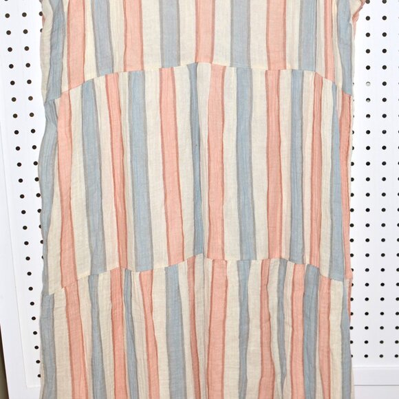 Wonderly XL Striped Peach / Blue Cotton Tiered Sleeveless Maxi Summer Sun Dress - Picture 3 of 10